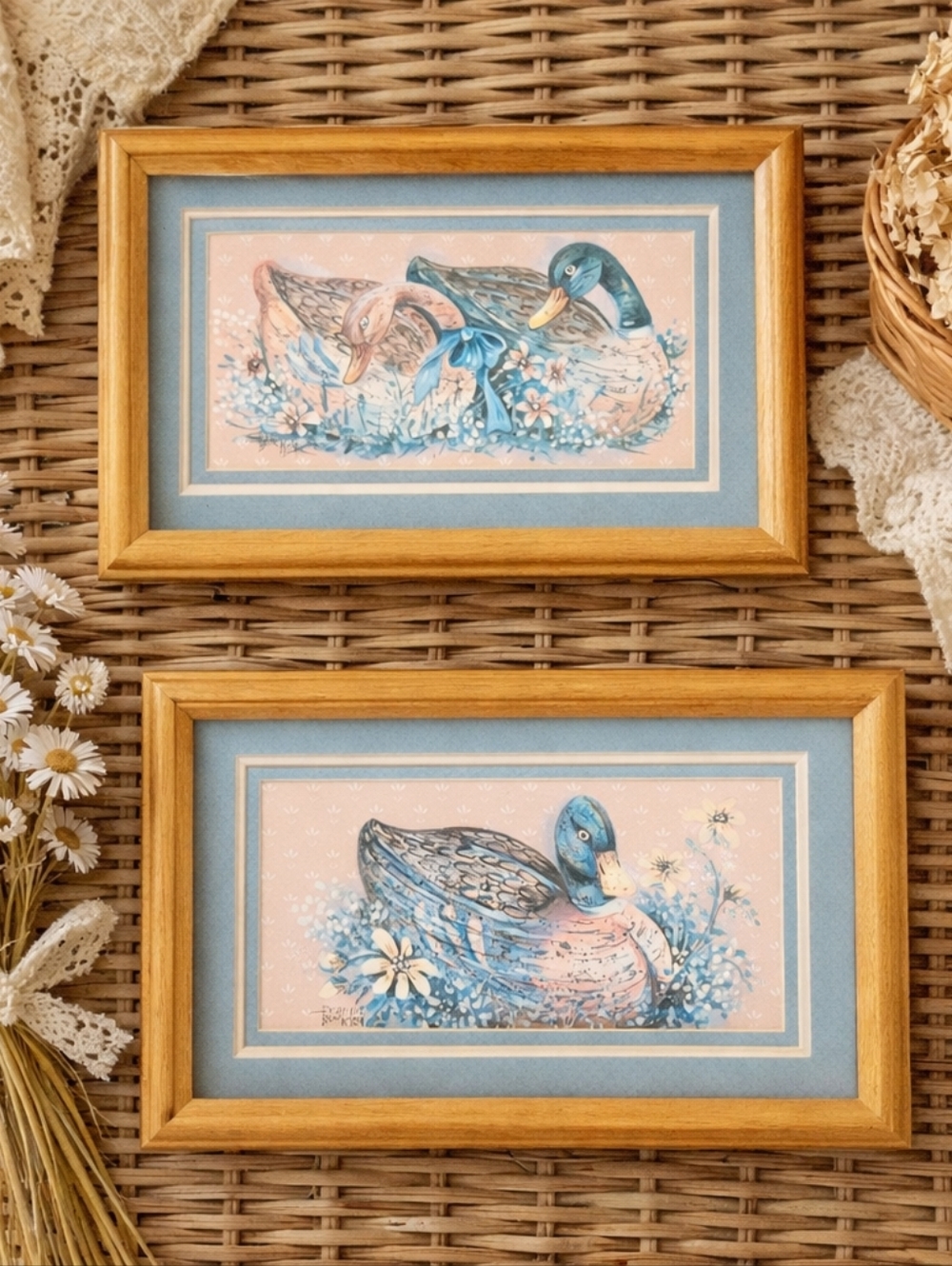 Vintage Frankie Buckley Duck Print Set Cottagecore Farmhouse Wall Art Framed